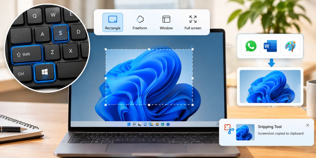 1. Windows + Shift + S (Snipping Tool)