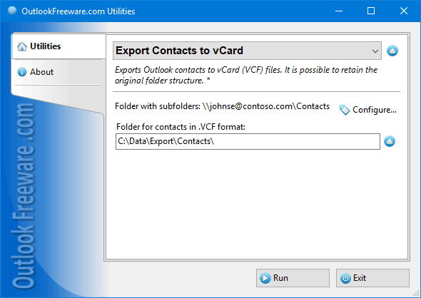 How do I convert Outlook contacts to vCard?